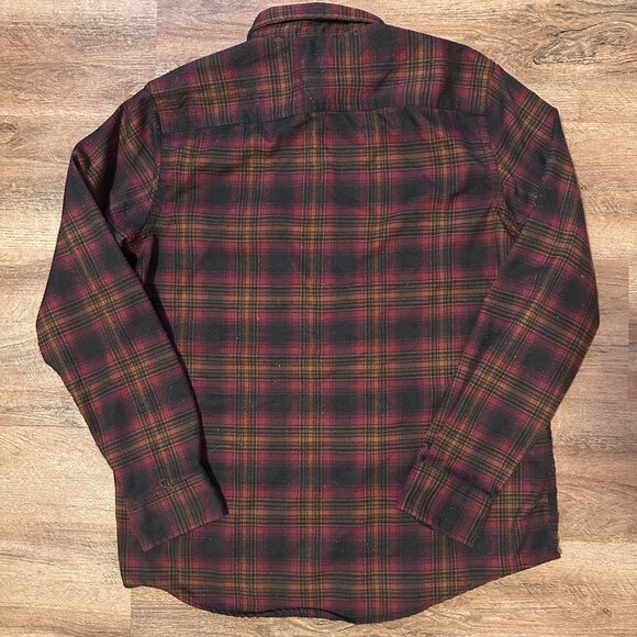 George Casual Button Down Mens Medium Brown Red Plaid Rugged Flannel Shirt - Picture 3 of 7